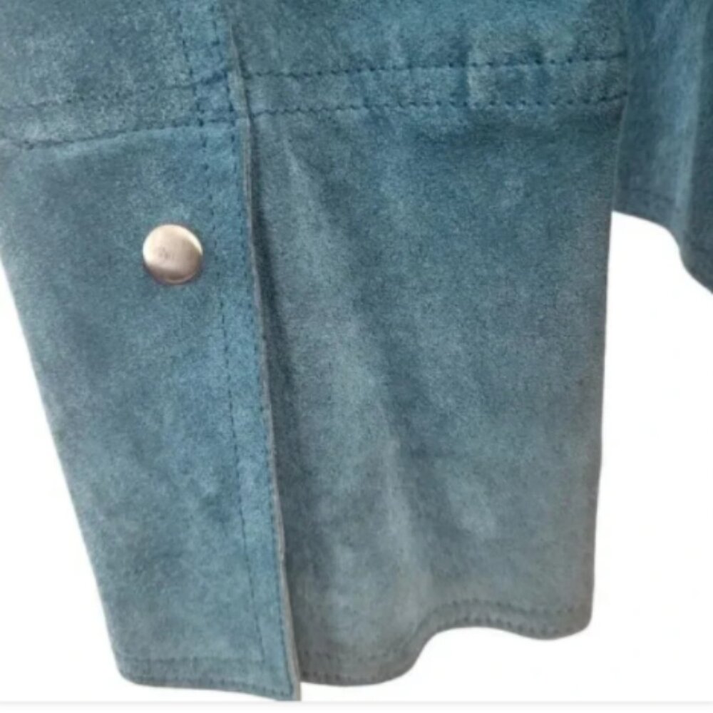 Valerie Stevens Medium Teal Blue Suede Leather Short Jacket Lined Snap Close - Picture 13 of 16